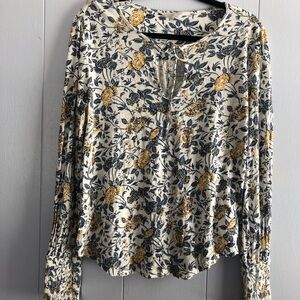 Lucky Brand Blue and Yellow Floral Blouse
